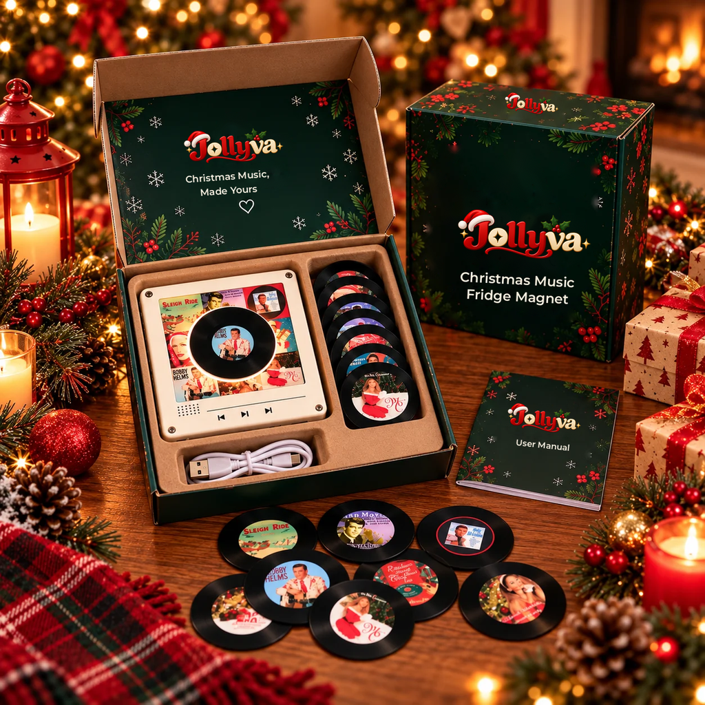 Jollyva Mini Vinyl Christmas Player gift box with 9 mini vinyl discs